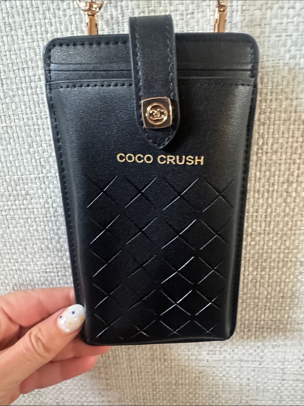 CHANEL Coco Crush Black Leather Crossbody Phone Pouch with Gold Hardware